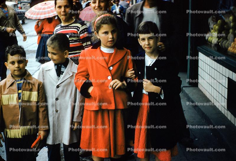 boys, girls, jacket, coats, cold, formal dress, 1950s