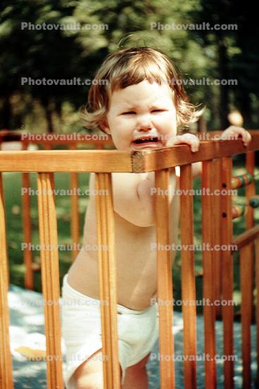 Baby Girl, Crying, Creche, Crib, 1950s