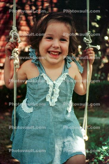 Girl, Swing, Smiles, Happy, 1950s
