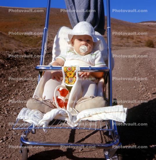 Baby Girl, Stroller, Pacifier, Hat, Cute, 1960s