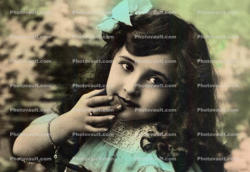 1920's, RPPC, Dress, smiles, girl, Hand, Fingers, Brunette