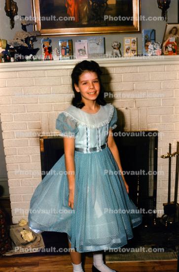 Formal Dress, Girl, smiles, 1950s