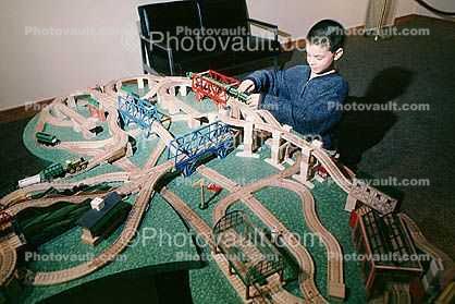 train set, boy playing with trains
