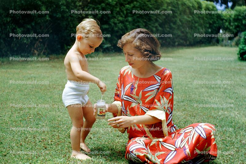 blowing bubbles, Boy, Backyard, 1950s