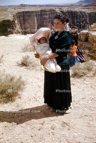 American Indian, Swaddled, Infant, bundled baby, Desert, July 1958, 1950s