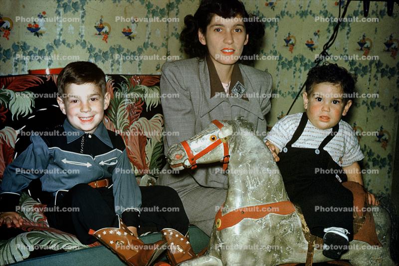 Son, Brothers, Siblings, Smiles, Cheery, Couch, Wallpaper, 1950s