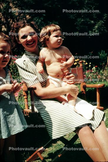 Backyard, Sitting, Sunny, Suntan, Sunburn, Smiles, Cheery, 1940s