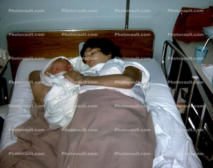 Newborn infant, baby, Hospital Bed, Birth, Maternity Ward, 1960s