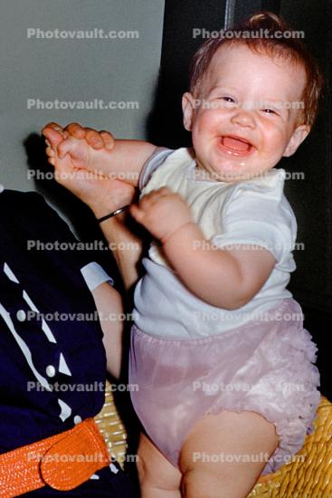 Cute Adorable Baby Girl, laughing, 1950s