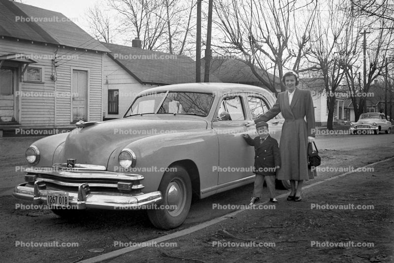 Mother with son, Boy, Car, 1950s