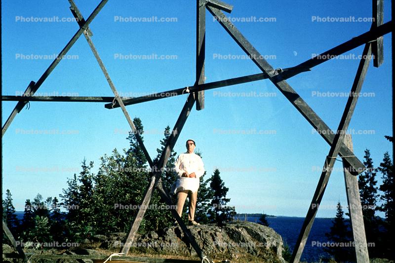 Buckminster Fuller with Tensegrity Dome, Bear Island, Maine 