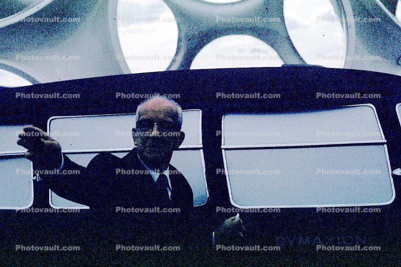 Buckminster Fuller and with Fly's Eye Dome and Dymaxion Car, Snowmass Colorado, Windstar Foundation, July 1980, 1980s