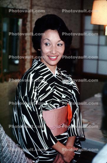 Woman, Kimono, smiles