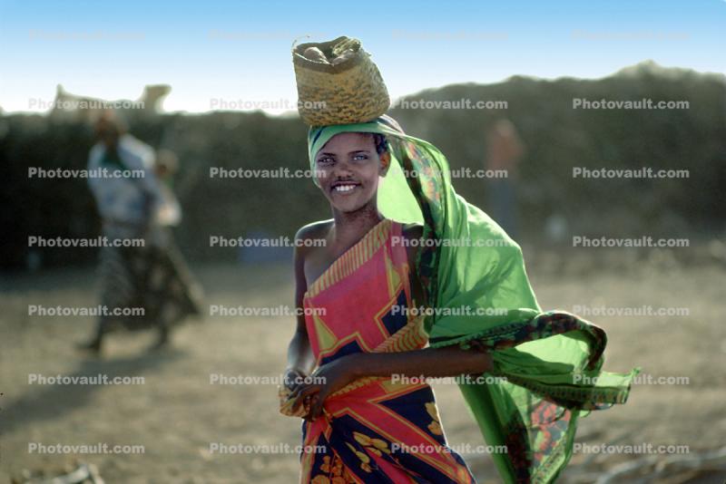 Smiling Woman, wind, windy, Refugee Camp, African Diaspora