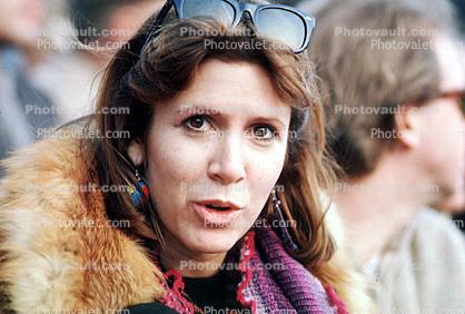 Carrie Fisher at Super Bowl XIX, Stanford Stadium, 20 January 1985