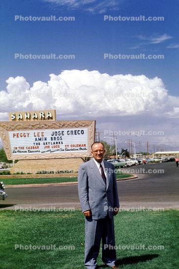 Peggy Lee, Jose Greco, Amin Brothers, signage, Sahara Inn, Las Vegas, 1953, 1950s
