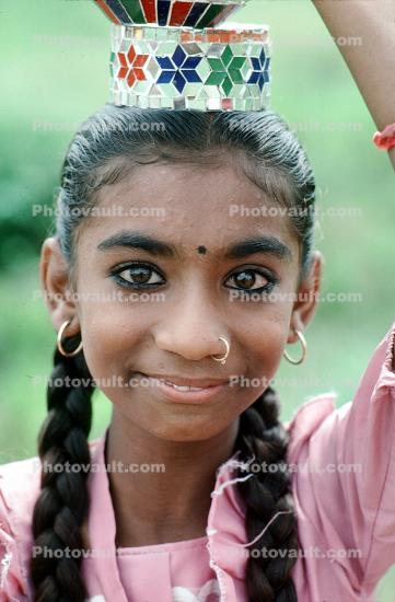 Woman, Girl, Smiles, Nose Ring, Eyes, Dress, Gujarat