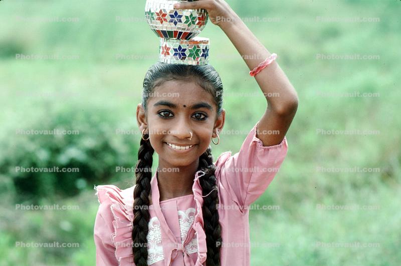 Woman, Girl, Smiles, Dress, Arm, Hair, Gujarat