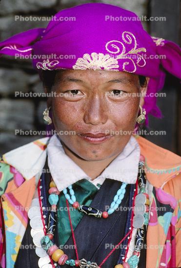 Woman, Face, Female, Necklace, Head Scarf, Araniko Highway, Himalayas, Kodari