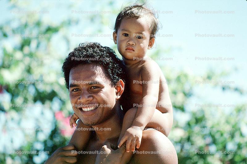 Father, Son, Happy, Tahiti, Piggyback Ride
