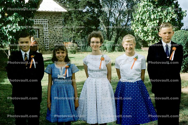 Girls, Boys, Teens, Ribbons, smiles, smiling, 1950s