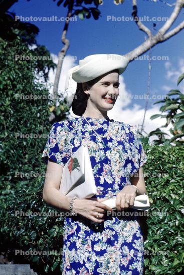 Hat, Smiles, Lady, Female, 1940s
