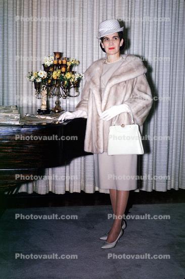 Fur Coat, High Heels, Hat, Elegant, Grand Piano, Purse, Dress, 1960s
