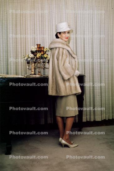 Fur Coat, High Heels, Hat, Elegant, Grand Piano, 1960s