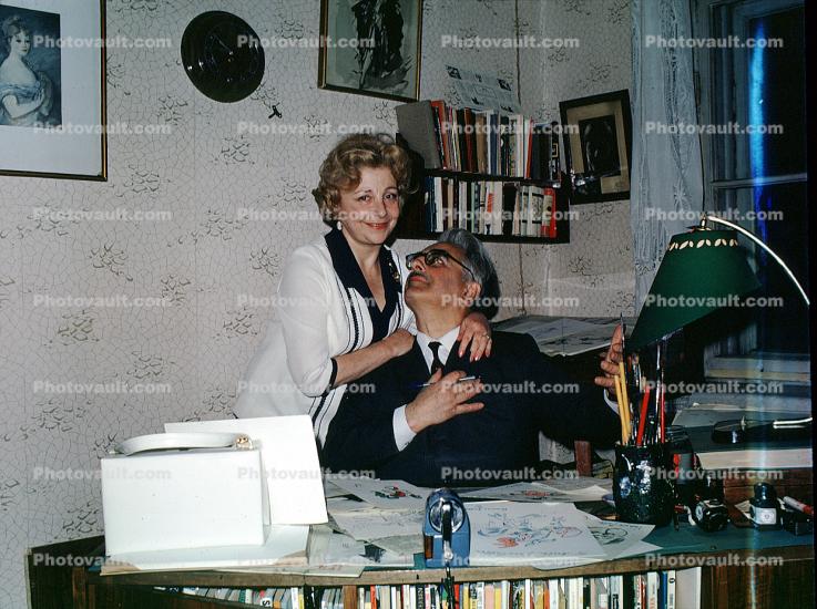 Husband, Wife, Desk, Pencils, 1960s, Saint Petersburg, Russia