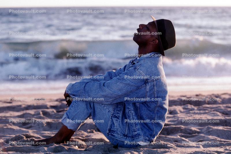 Man at thge Beach, black, african american, male, masculine, manly, man, men, hat