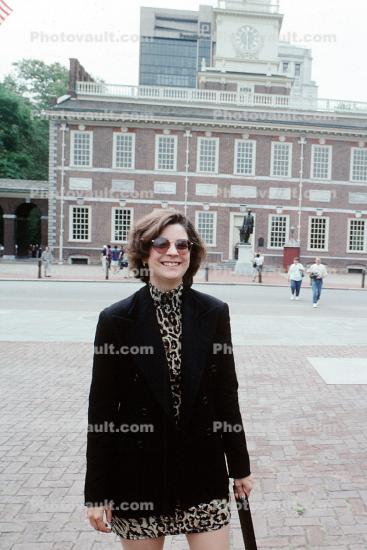 smiling lady, woman, Independence Hall