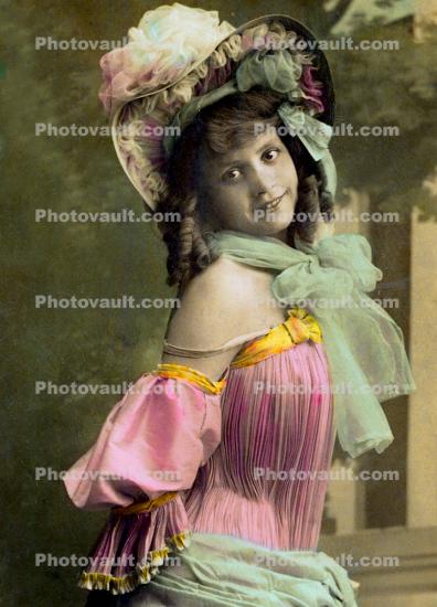 RPPC, Woman, Dress, Teen, Teenager, Bonnet, Hat, 1920's