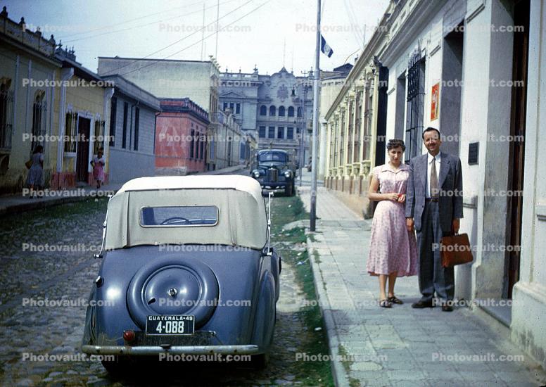 Car, Couple, curb, Sidewalk, 1950s