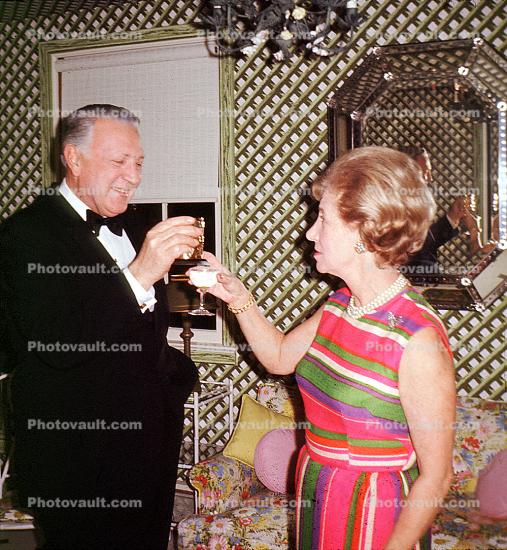 Bottoms Up!, man and woman toasting, cheers, cocktail, 1950s