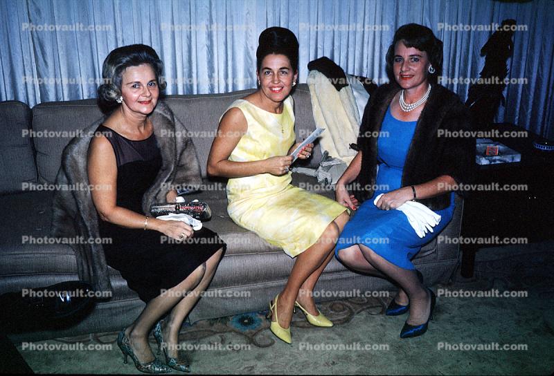 lady, female, woman, women, smile, laugh, smiling, dress, formal, shoes, high heels, legs, bouffant hairdo, October 1964, 1960s