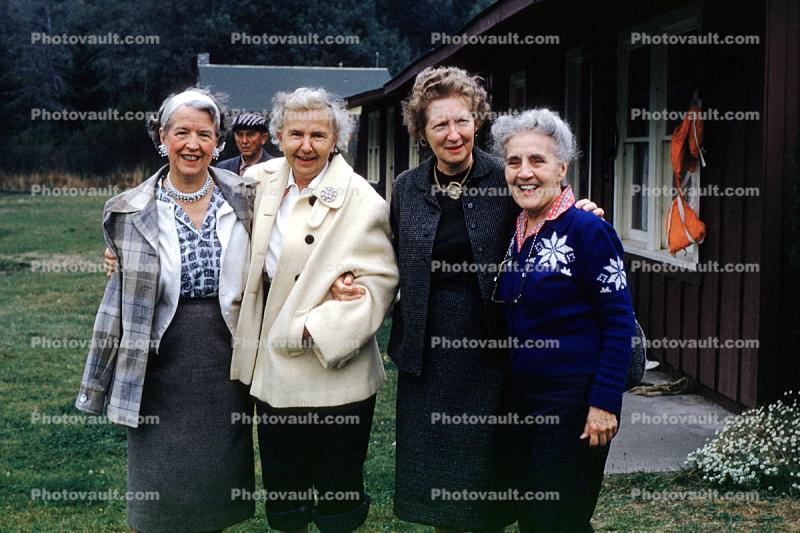 Smiling Women, ladies, coats, formal dress, smiles, laughing, 1950s