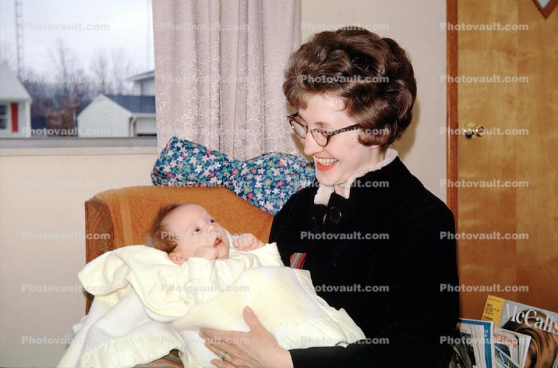 Grandma, Grandmother, Smiles, Granddaughter, Glasses, 1960s