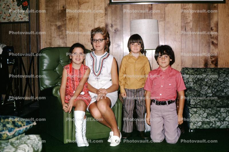 Boys, Group, Family, girl, boots, dress, June 1972, 1970s