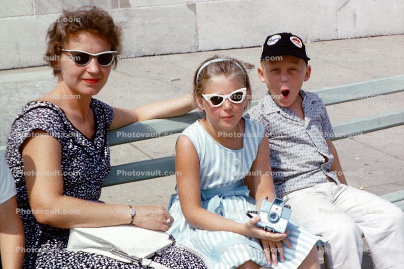 Mother, Woman, Girl, Boy, son, daughter, mom, cateye glasses, August 1960, 1960s