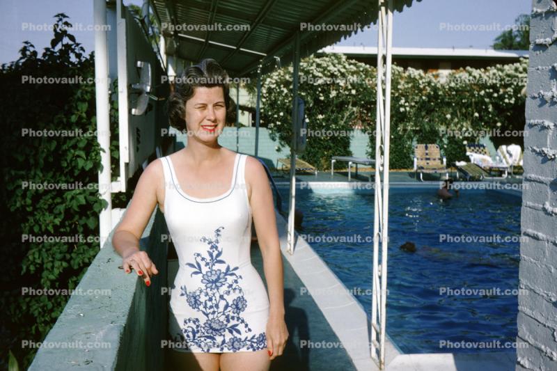 One piece bathing suit, woman, June 1964, 1960s