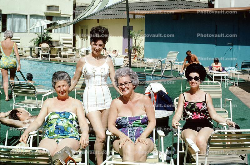 Women, Poolside, Flowery Swimsuit, Phyllis, 1950s