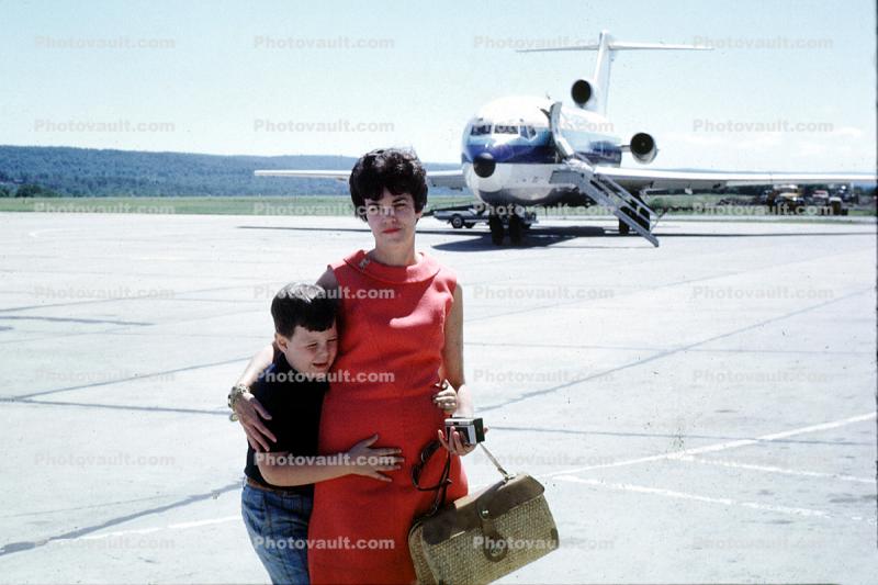 Mother, Son, Boeing 727, Airport, June 1969, 1960s