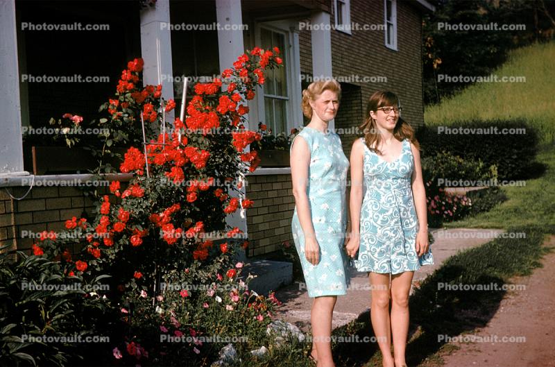 Mother and Daughter, dress, backyard, August 1969