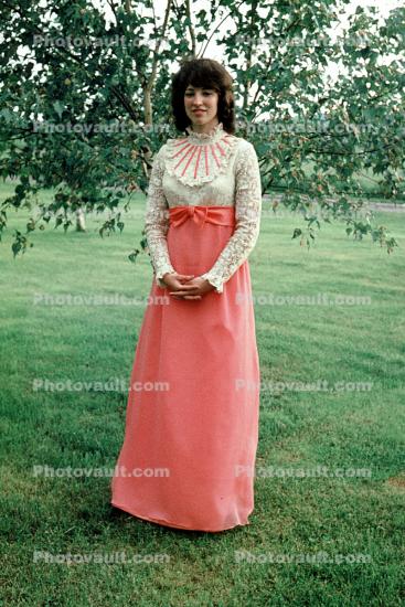 Woman, female, formal dress, backyard, 1975