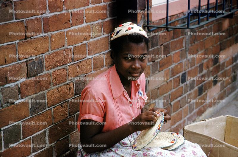 Woman, basket weaving, 1950s