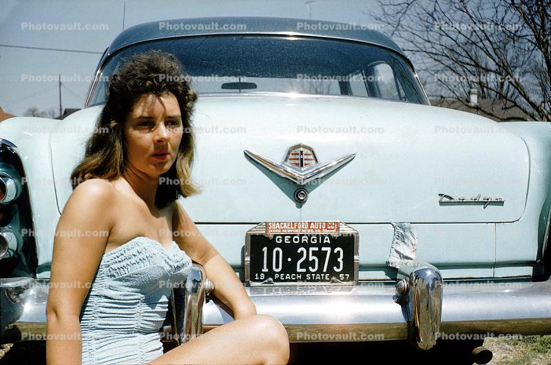 Lady, Woman, Swimsuit, Car, 1955 Dodge Coronet Lancer, 1957, 1950s