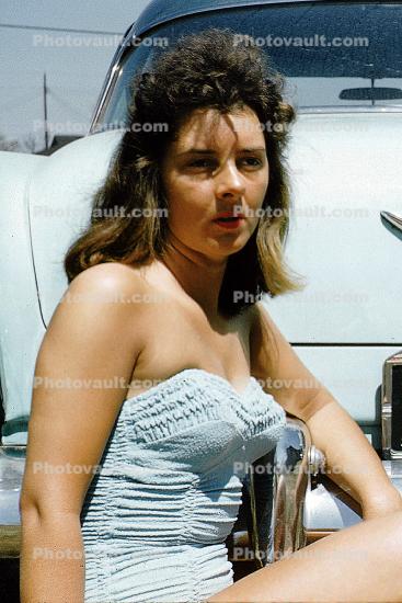 Lady, Woman, Swimsuit, Car, Dodge, 1950s