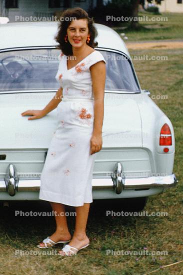 Lady, Woman, Dress, Ford Consul, Mini Car, 1950s