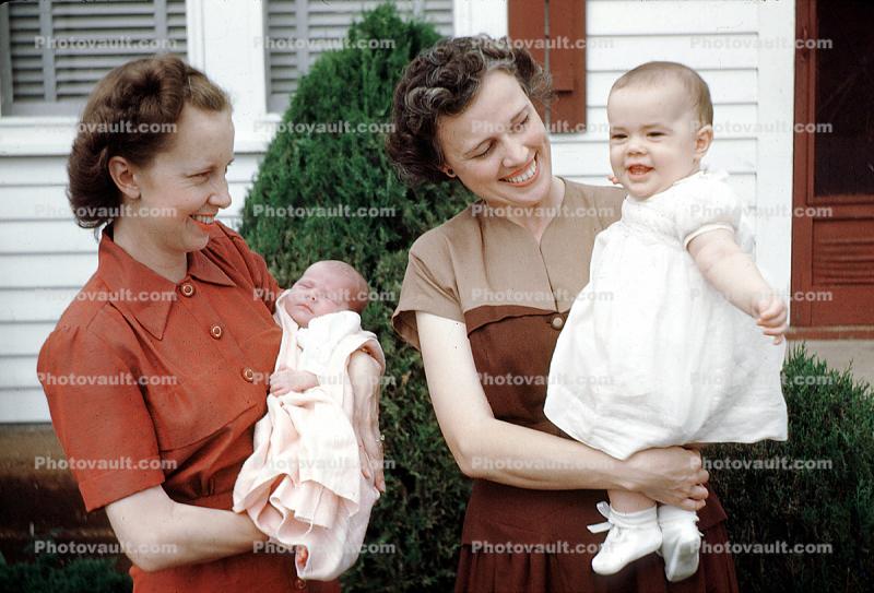 Baby, Toddler, girls, smiles, cute, funny, Proud Mothers, 1940s