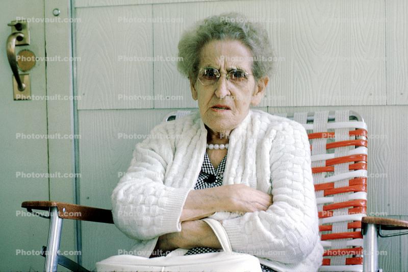Grandma on the Porch, glasses, 1950s